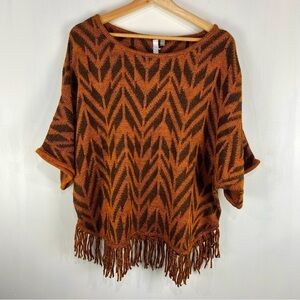NY Collection Tassel Southwestern Aztec Print Dolman Sleeve Poncho Top Large